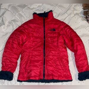 The North Face Kids' Red Puffer Jacket with Black Trim